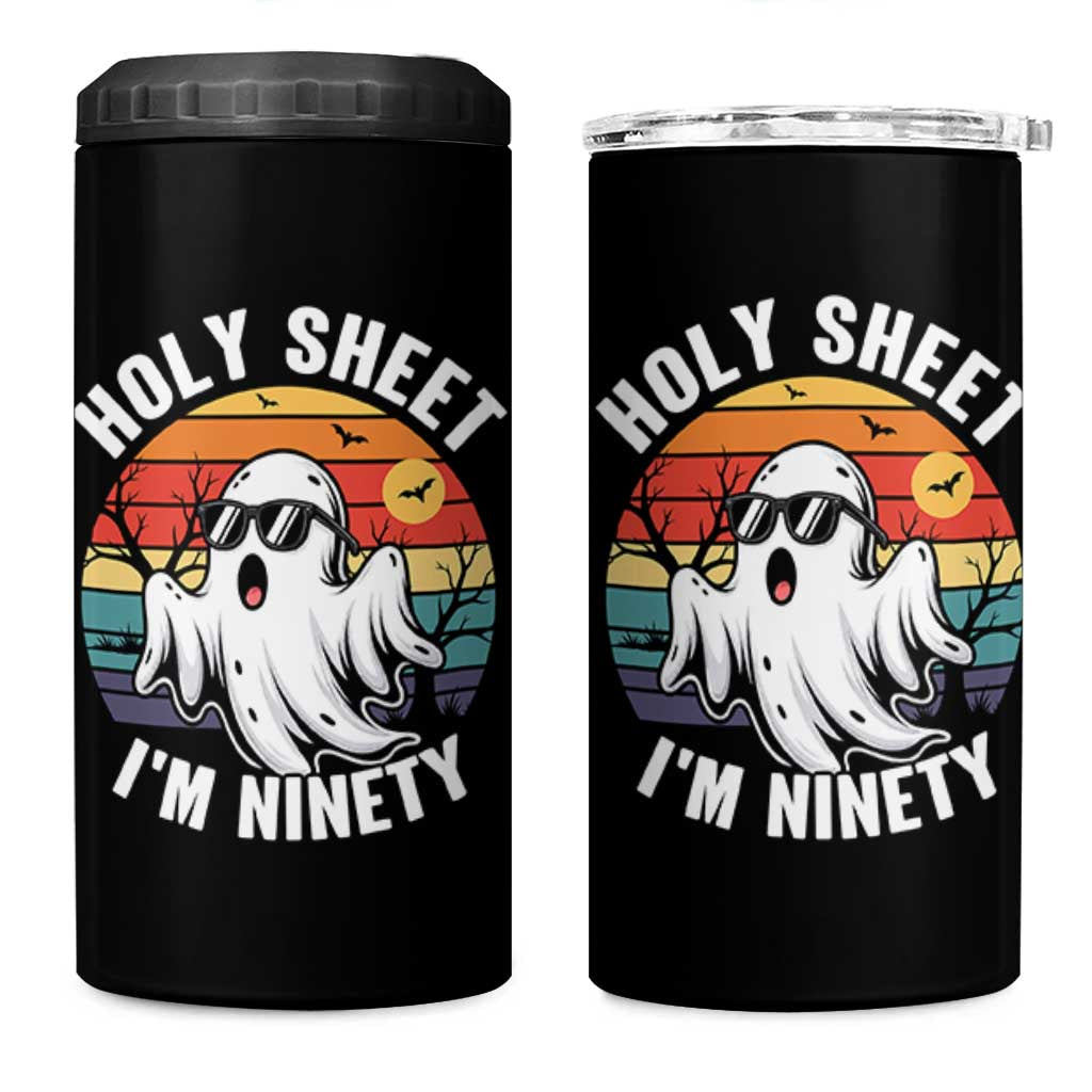 90th Birthday Halloween Ghost 4 in 1 Can Cooler Tumbler Holy Sheet I'm Ninety
