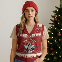 90th Birthday Halloween Ghost V-Neck Knit Sweater Vest Holy Sheet I'm Ninety