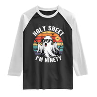 90th Birthday Halloween Ghost Raglan Shirt Holy Sheet I'm Ninety