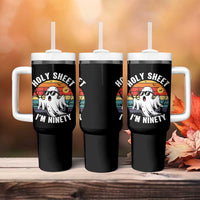 90th Birthday Halloween Ghost Tumbler With Handle Holy Sheet I'm Ninety