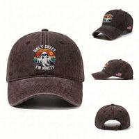 90th Birthday Halloween Ghost Washed Cotton Baseball Cap Holy Sheet I'm Ninety