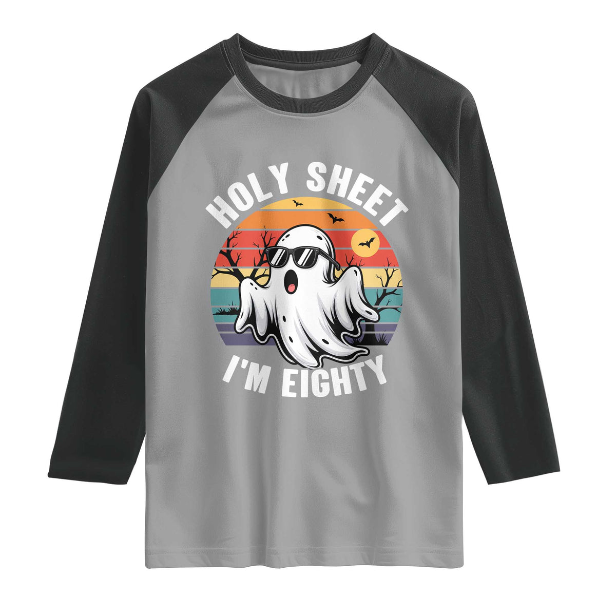 80th Birthday Halloween Ghost Raglan Shirt Holy Sheet I'm Eighty