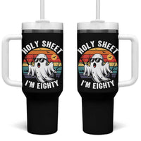 80th Birthday Halloween Ghost Tumbler With Handle Holy Sheet I'm Eighty
