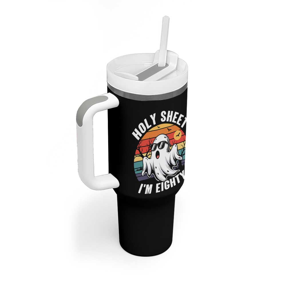 80th Birthday Halloween Ghost Tumbler With Handle Holy Sheet I'm Eighty