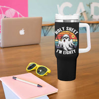 80th Birthday Halloween Ghost Tumbler With Handle Holy Sheet I'm Eighty