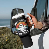 80th Birthday Halloween Ghost Tumbler With Handle Holy Sheet I'm Eighty