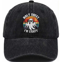 80th Birthday Halloween Ghost Washed Cotton Baseball Cap Holy Sheet I'm Eighty