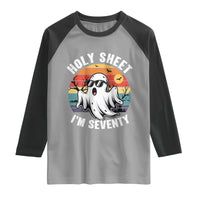 70th Birthday Halloween Ghost Raglan Shirt Holy Sheet I'm Seventy
