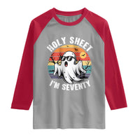70th Birthday Halloween Ghost Raglan Shirt Holy Sheet I'm Seventy