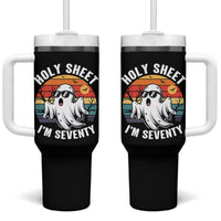 70th Birthday Halloween Ghost Tumbler With Handle Holy Sheet I'm Seventy