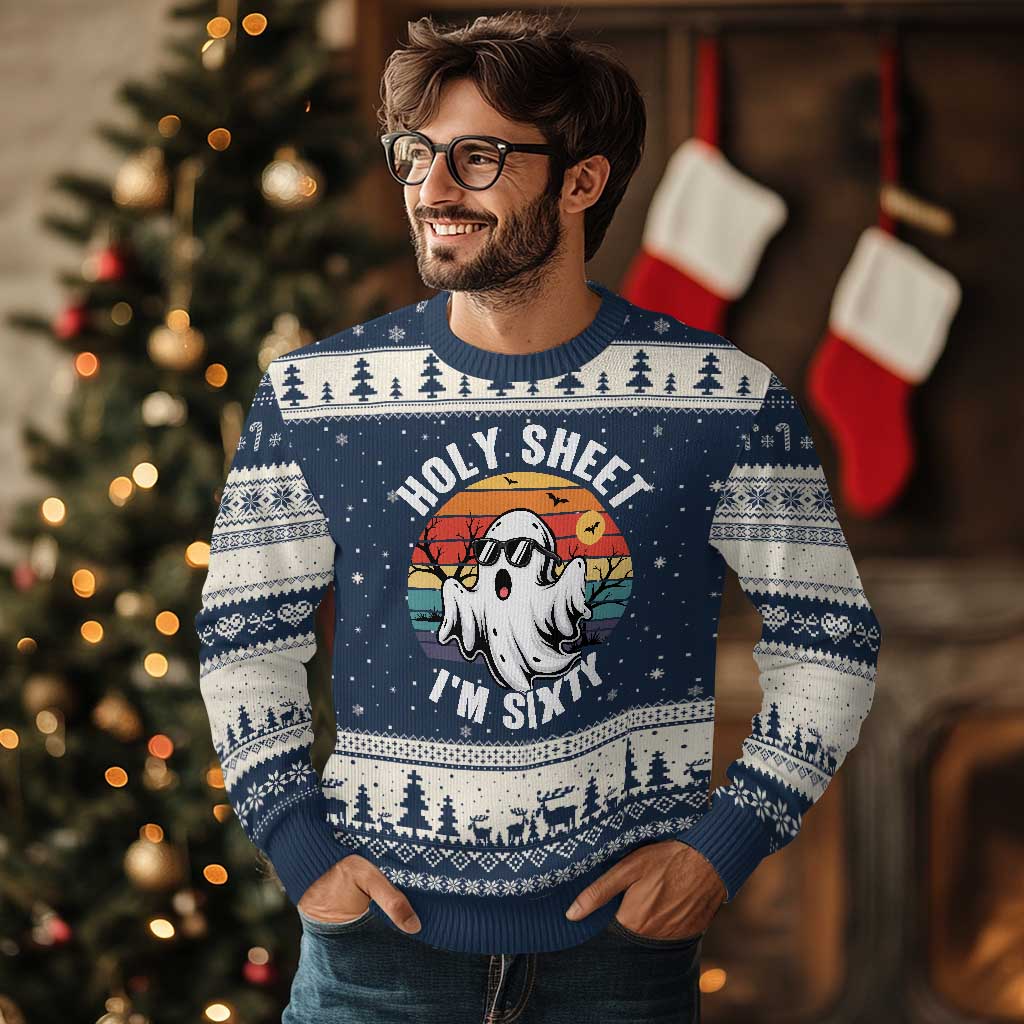 60th Birthday Halloween Ghost Ugly Christmas Sweater Holy Sheet I'm Sixty