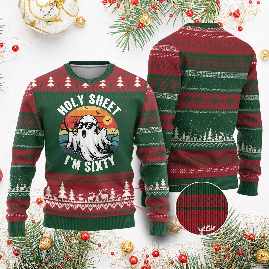 60th Birthday Halloween Ghost Ugly Christmas Sweater Holy Sheet I'm Sixty