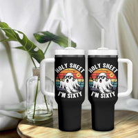60th Birthday Halloween Ghost Tumbler With Handle Holy Sheet I'm Sixty