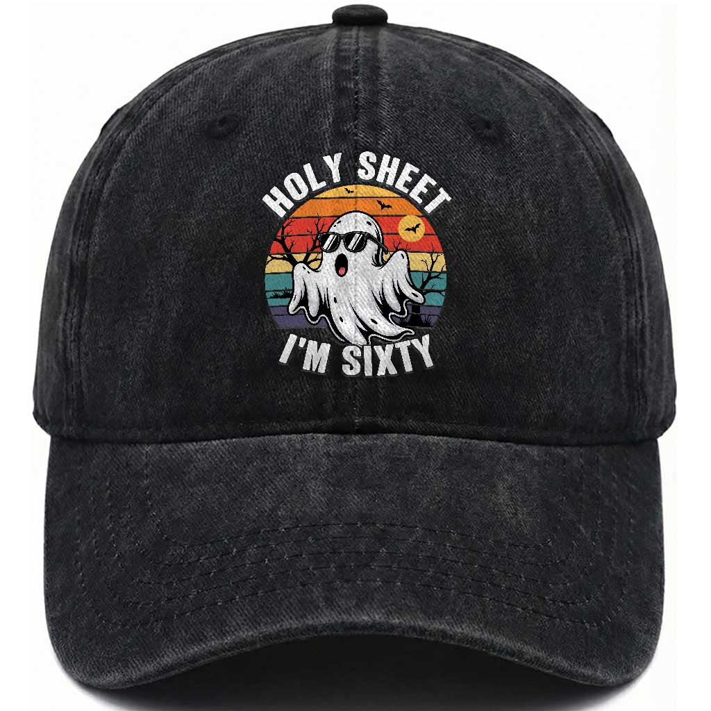 60th Birthday Halloween Ghost Washed Cotton Baseball Cap Holy Sheet I'm Sixty