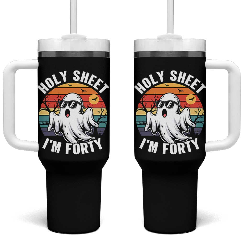 40th Birthday Halloween Ghost Tumbler With Handle Holy Sheet I'm Forty