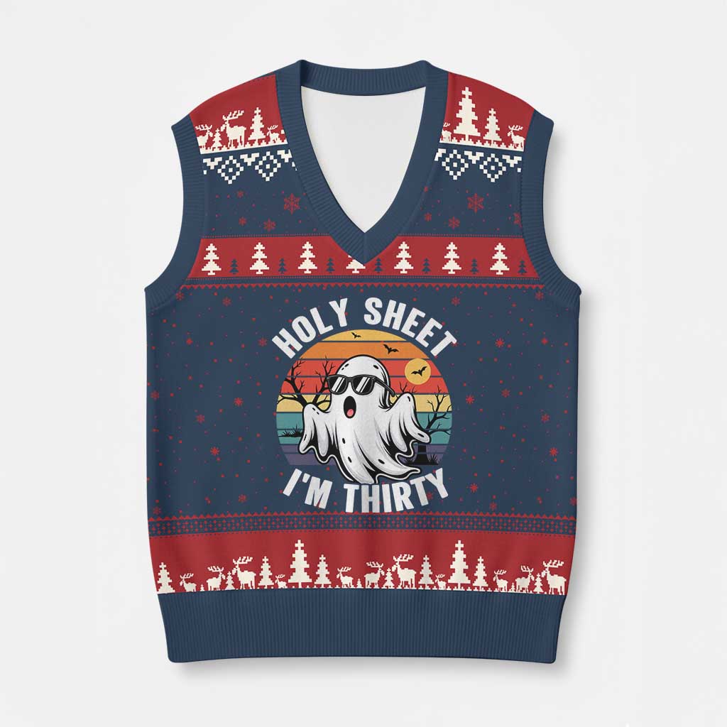30th Birthday Halloween Ghost V-Neck Knit Sweater Vest Holy Sheet I'm Thirty