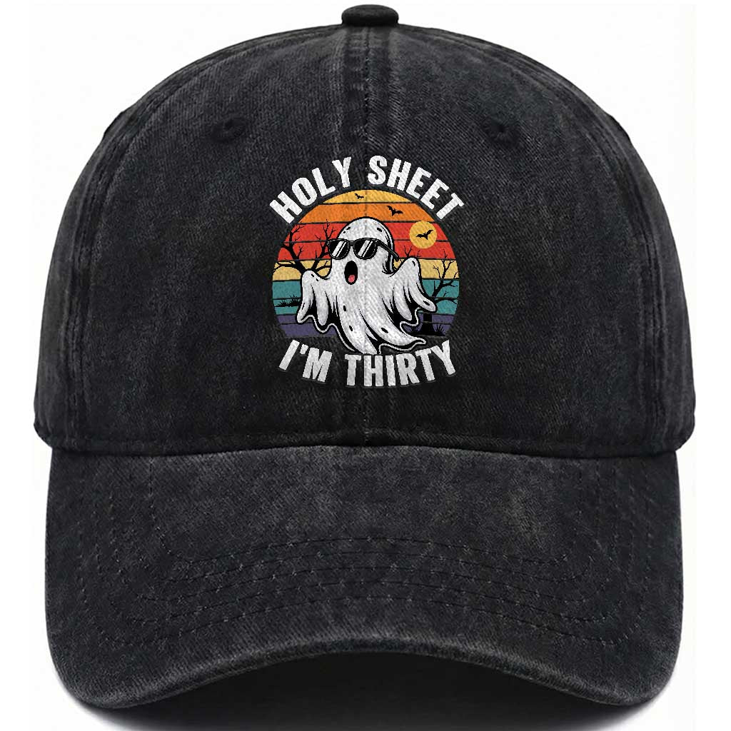 30th Birthday Halloween Ghost Washed Cotton Baseball Cap Holy Sheet I'm Thirty
