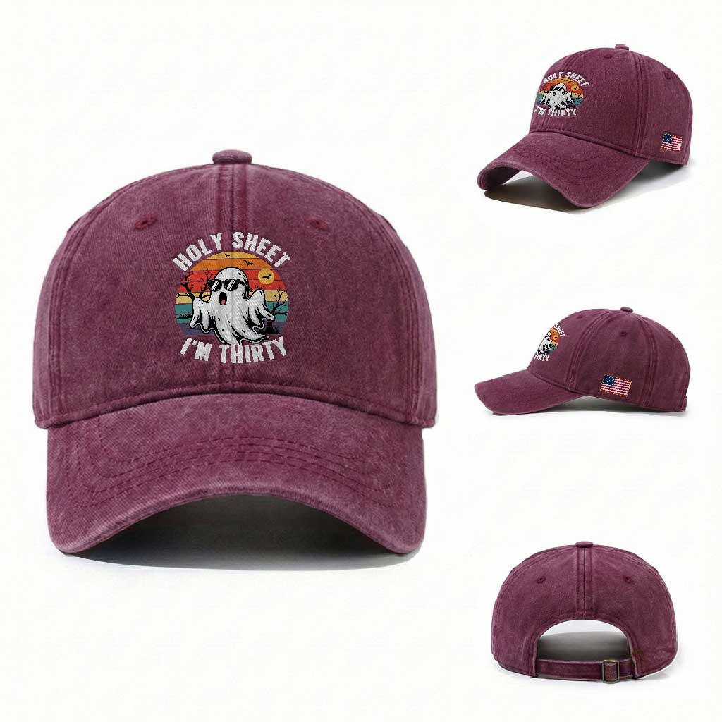30th Birthday Halloween Ghost Washed Cotton Baseball Cap Holy Sheet I'm Thirty