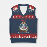 Jesus Santa Xmas V-Neck Knit Sweater Vest The Reason For The Season - Wonder Print Shop