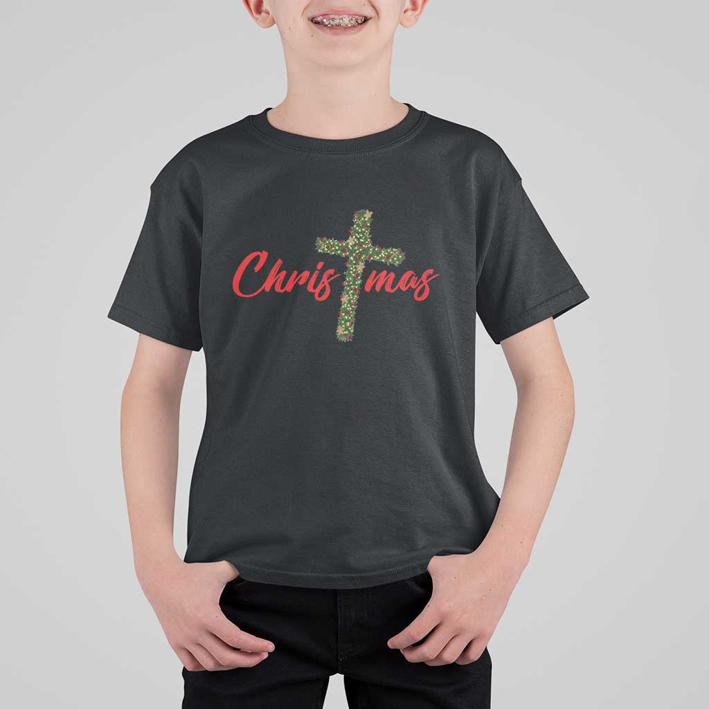Christian Christmas T Shirt For Kid Cross Lights Faith - Wonder Print Shop