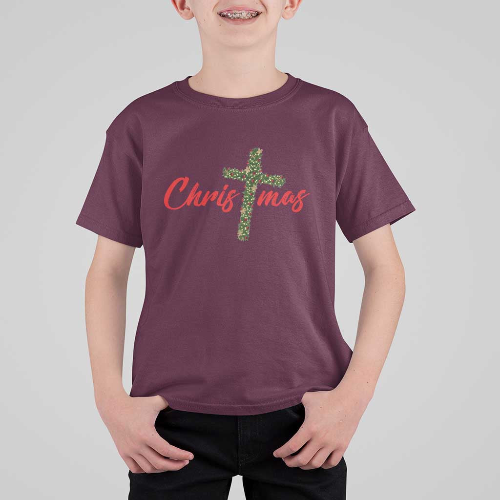 Christian Christmas T Shirt For Kid Cross Lights Faith - Wonder Print Shop