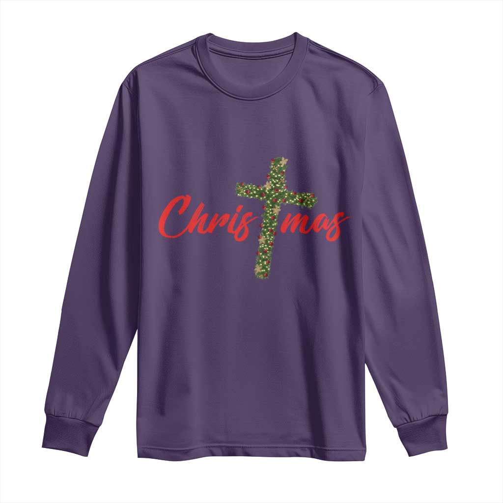 Christian Christmas Long Sleeve Shirt Cross Lights Faith - Wonder Print Shop
