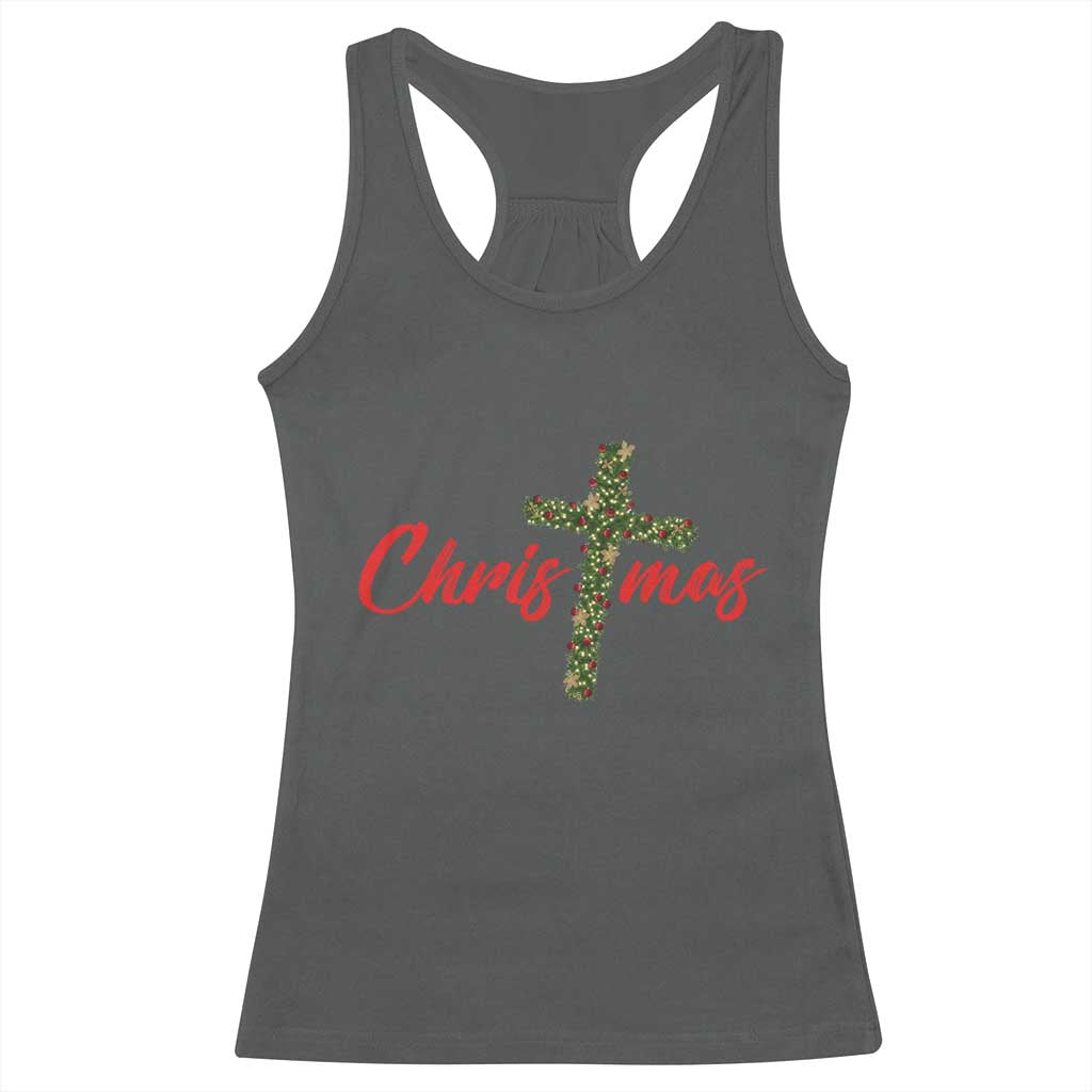 Christian Christmas Racerback Tank Top Cross Lights Faith - Wonder Print Shop