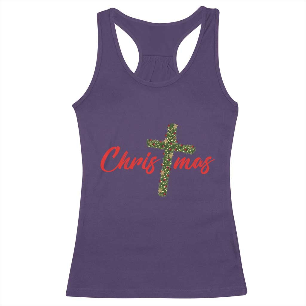 Christian Christmas Racerback Tank Top Cross Lights Faith - Wonder Print Shop