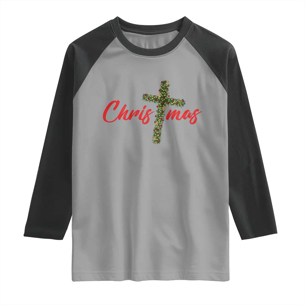 Christian Christmas Raglan Shirt Cross Lights Faith - Wonder Print Shop
