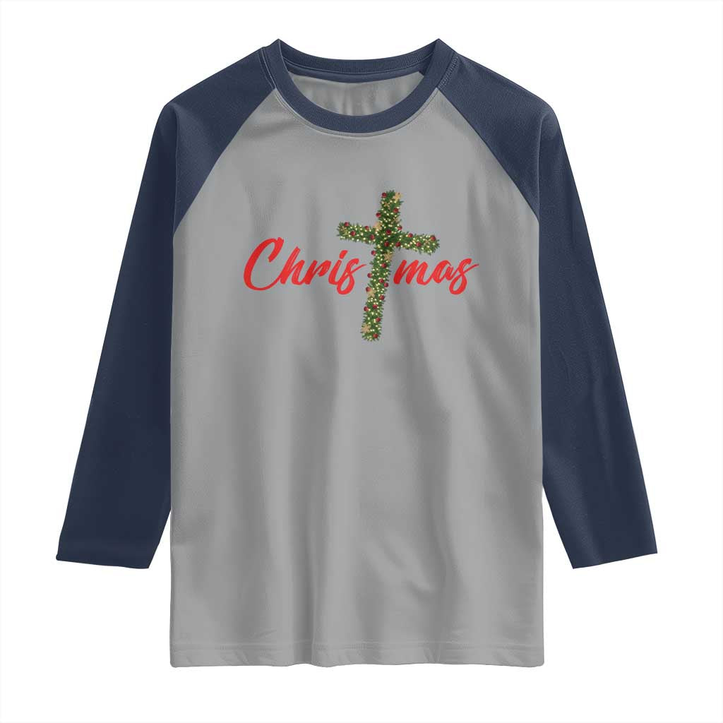 Christian Christmas Raglan Shirt Cross Lights Faith - Wonder Print Shop