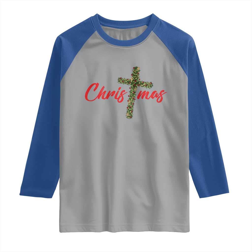 Christian Christmas Raglan Shirt Cross Lights Faith - Wonder Print Shop