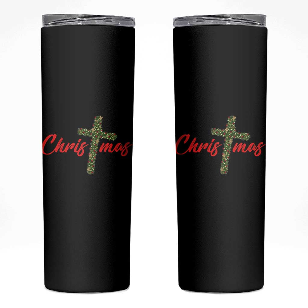 Christian Christmas Skinny Tumbler Cross Lights Faith - Wonder Print Shop