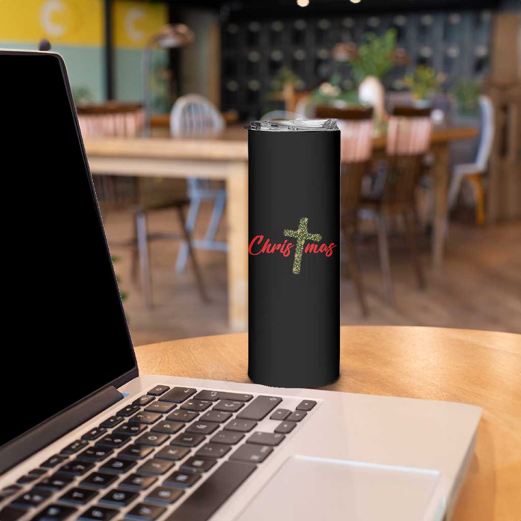 Christian Christmas Skinny Tumbler Cross Lights Faith - Wonder Print Shop