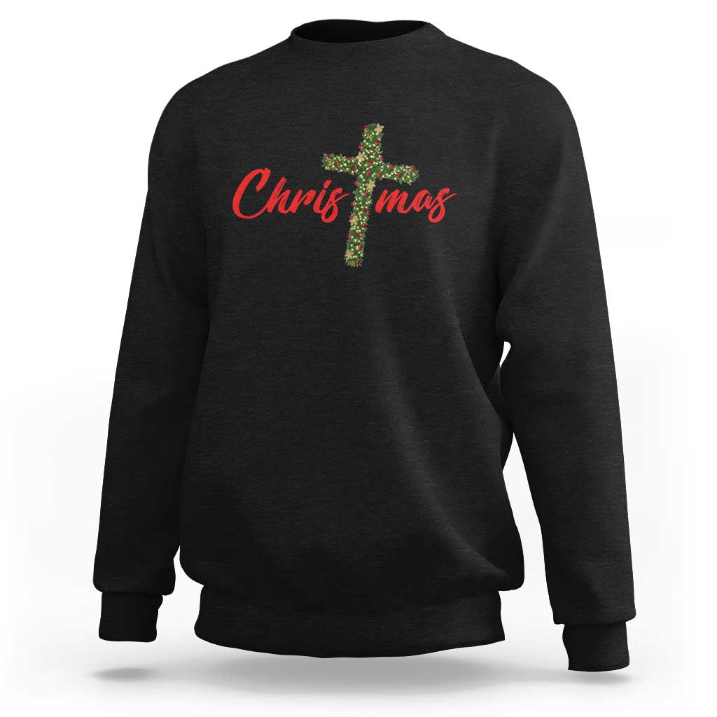 Christian Christmas Sweatshirt Cross Lights Faith - Wonder Print Shop
