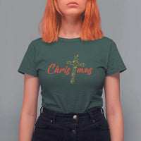 Christian Christmas T Shirt For Women Cross Lights Faith - Wonder Print Shop