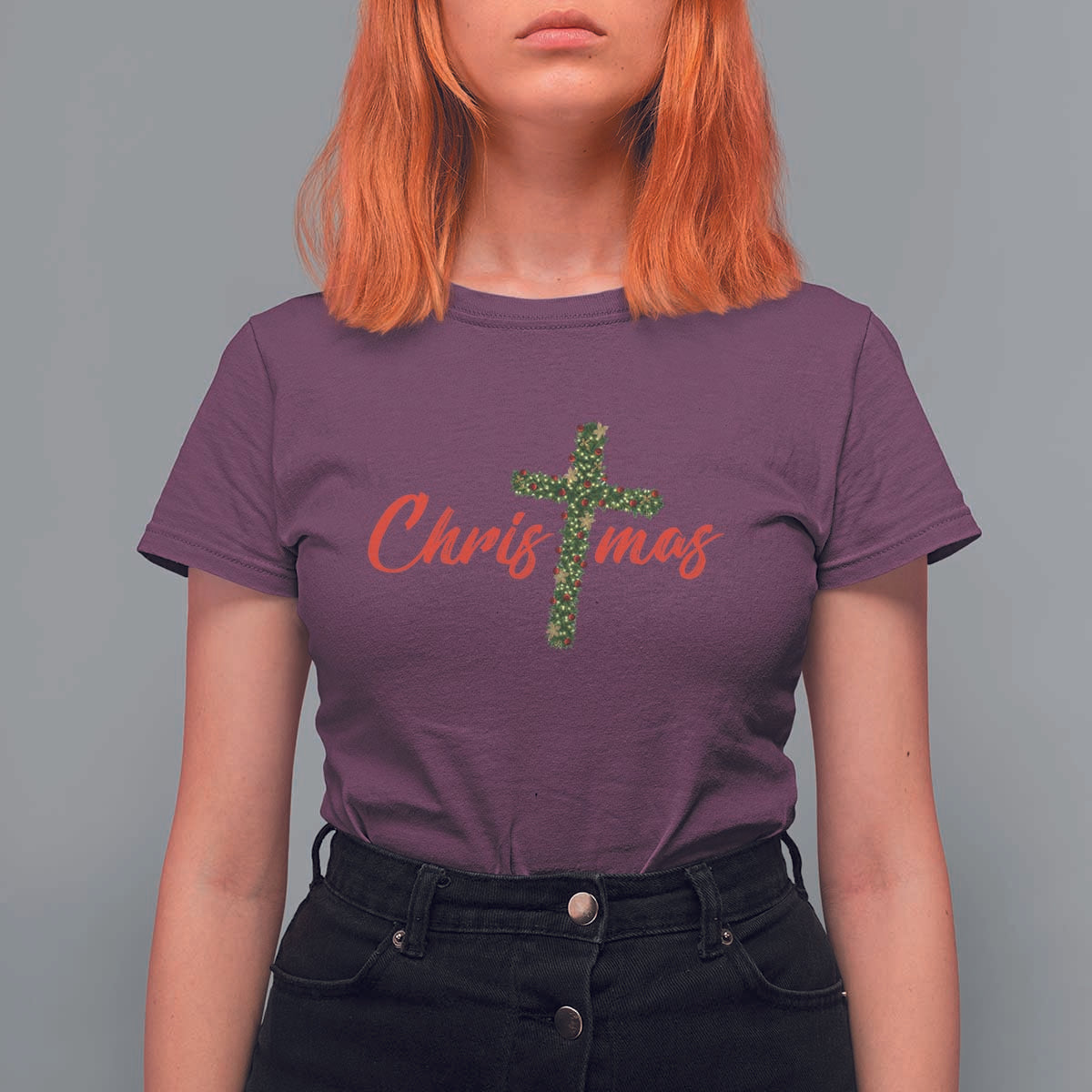 Christian Christmas T Shirt For Women Cross Lights Faith - Wonder Print Shop