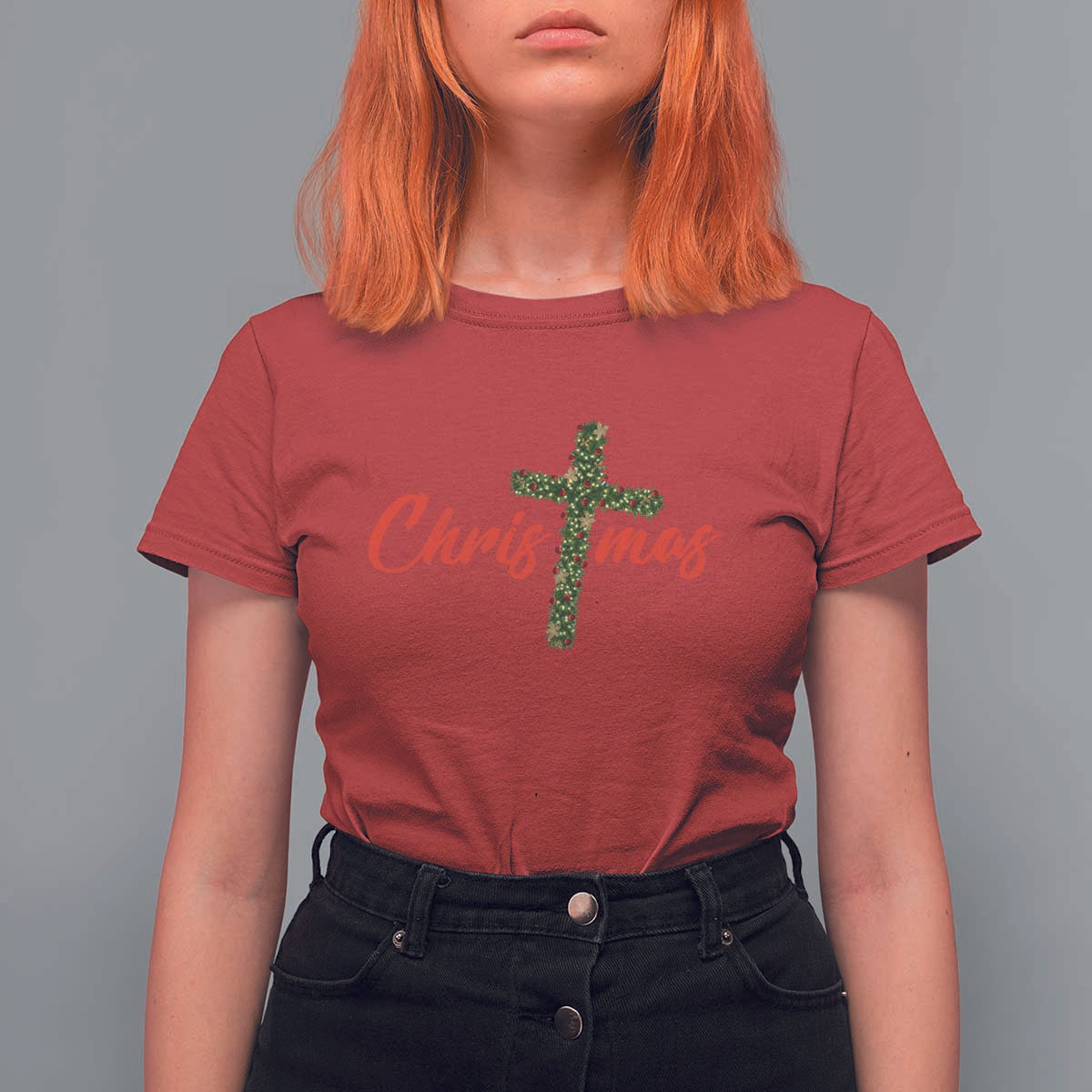 Christian Christmas T Shirt For Women Cross Lights Faith - Wonder Print Shop