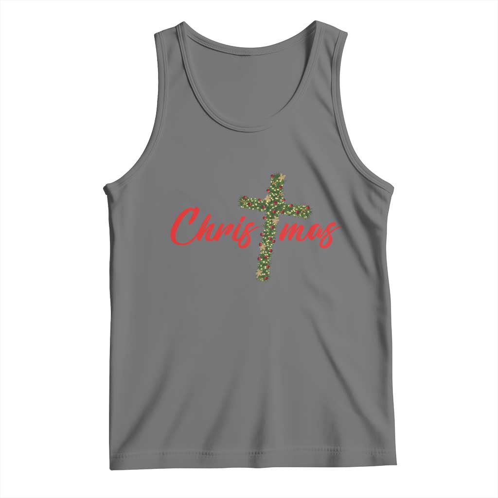 Christian Christmas Tank Top Cross Lights Faith - Wonder Print Shop