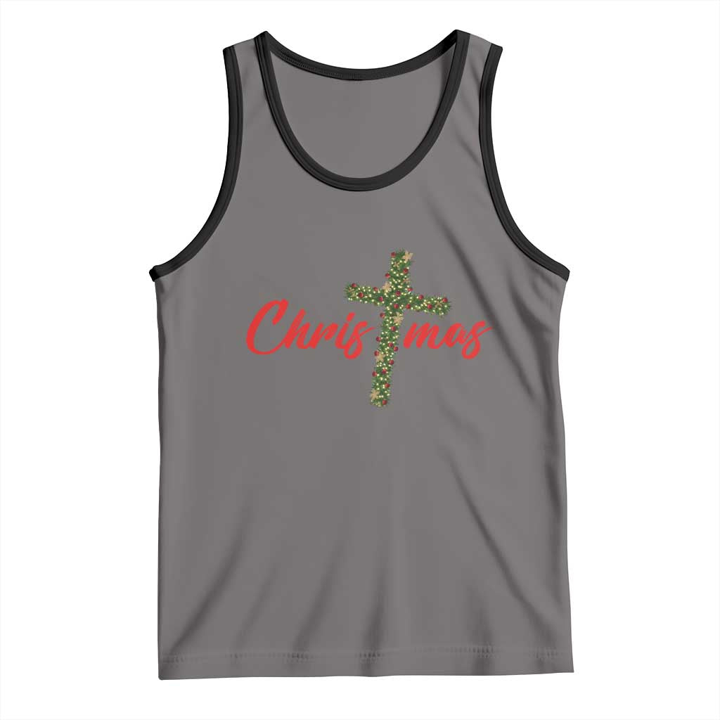 Christian Christmas Tank Top Cross Lights Faith - Wonder Print Shop
