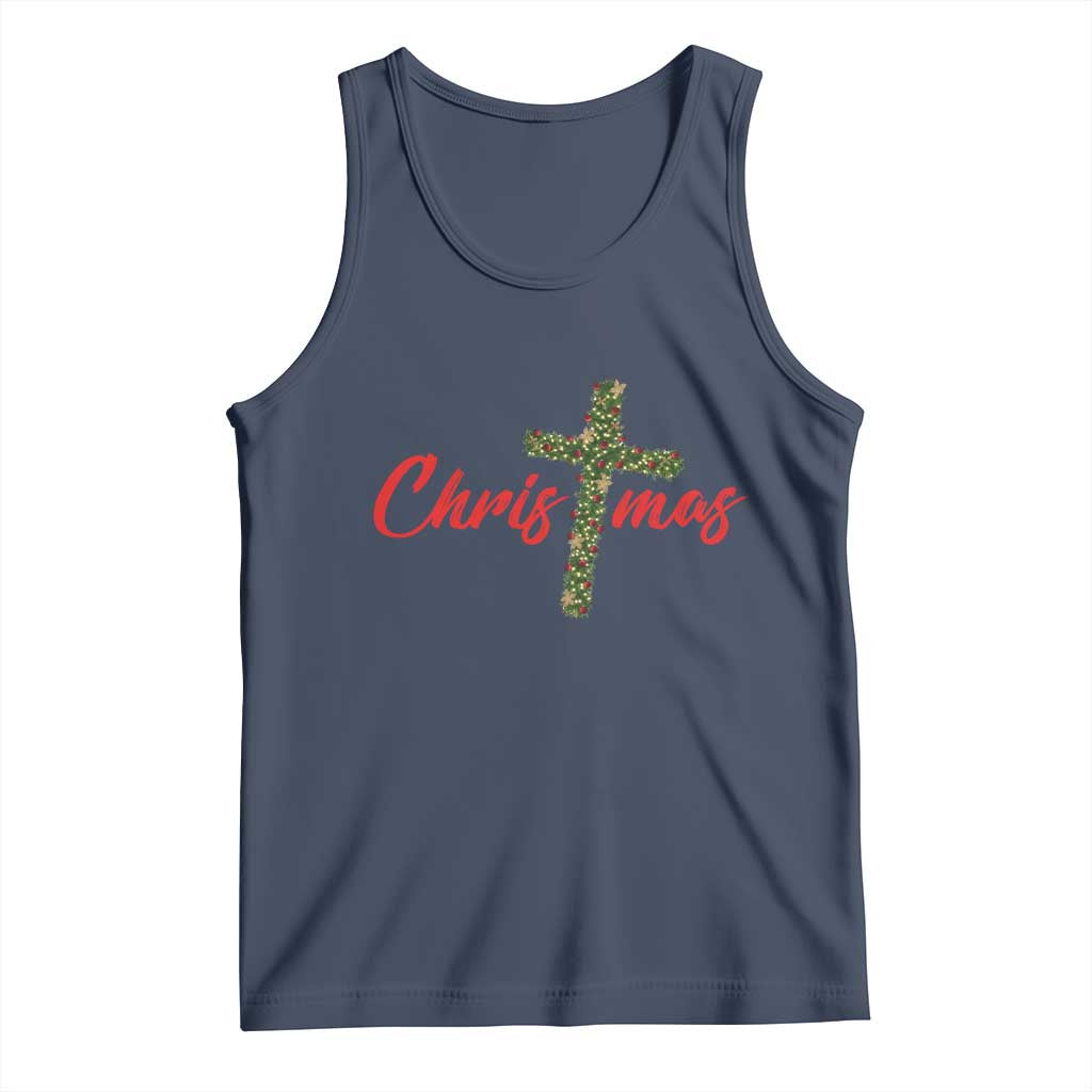 Christian Christmas Tank Top Cross Lights Faith - Wonder Print Shop