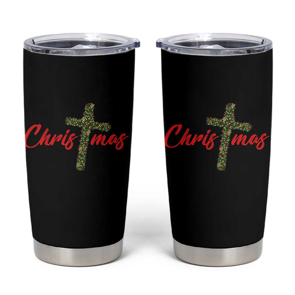 Christian Christmas Tumbler Cup Cross Lights Faith - Wonder Print Shop