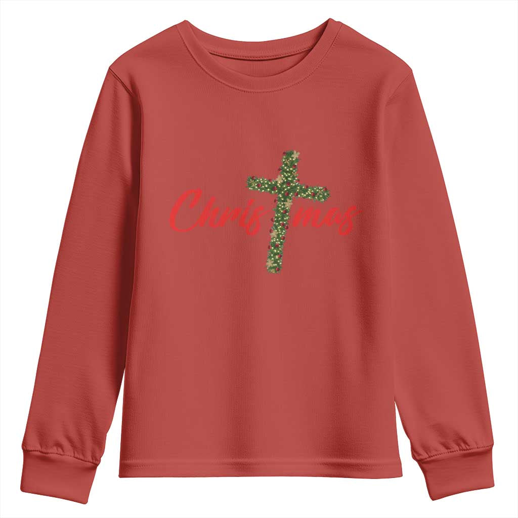 Christian Christmas Youth Sweatshirt Cross Lights Faith - Wonder Print Shop