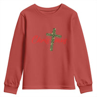 Christian Christmas Youth Sweatshirt Cross Lights Faith - Wonder Print Shop