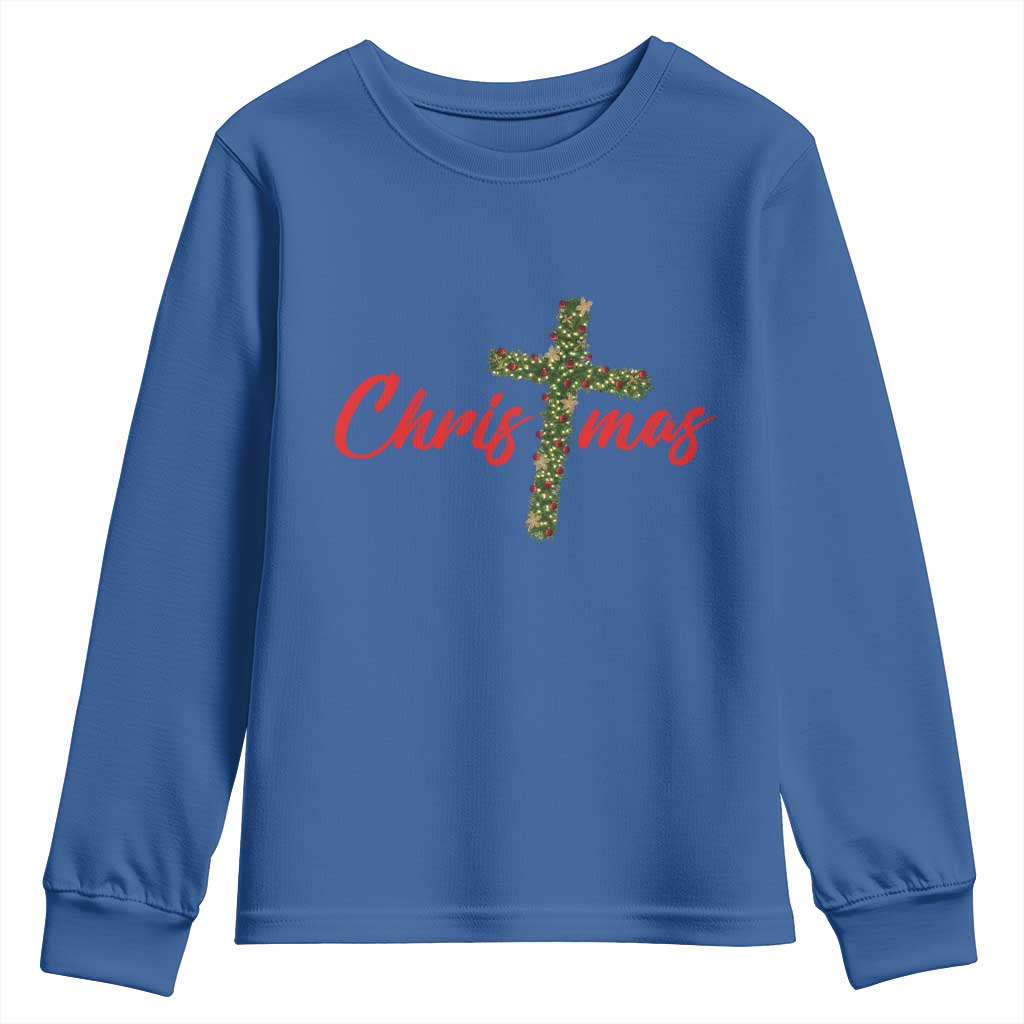 Christian Christmas Youth Sweatshirt Cross Lights Faith - Wonder Print Shop