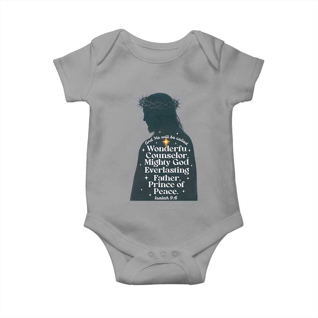 Christian Jesus Baby Onesie Cross Bible Verse Inspirational Isalah 9:6 - Wonder Print Shop