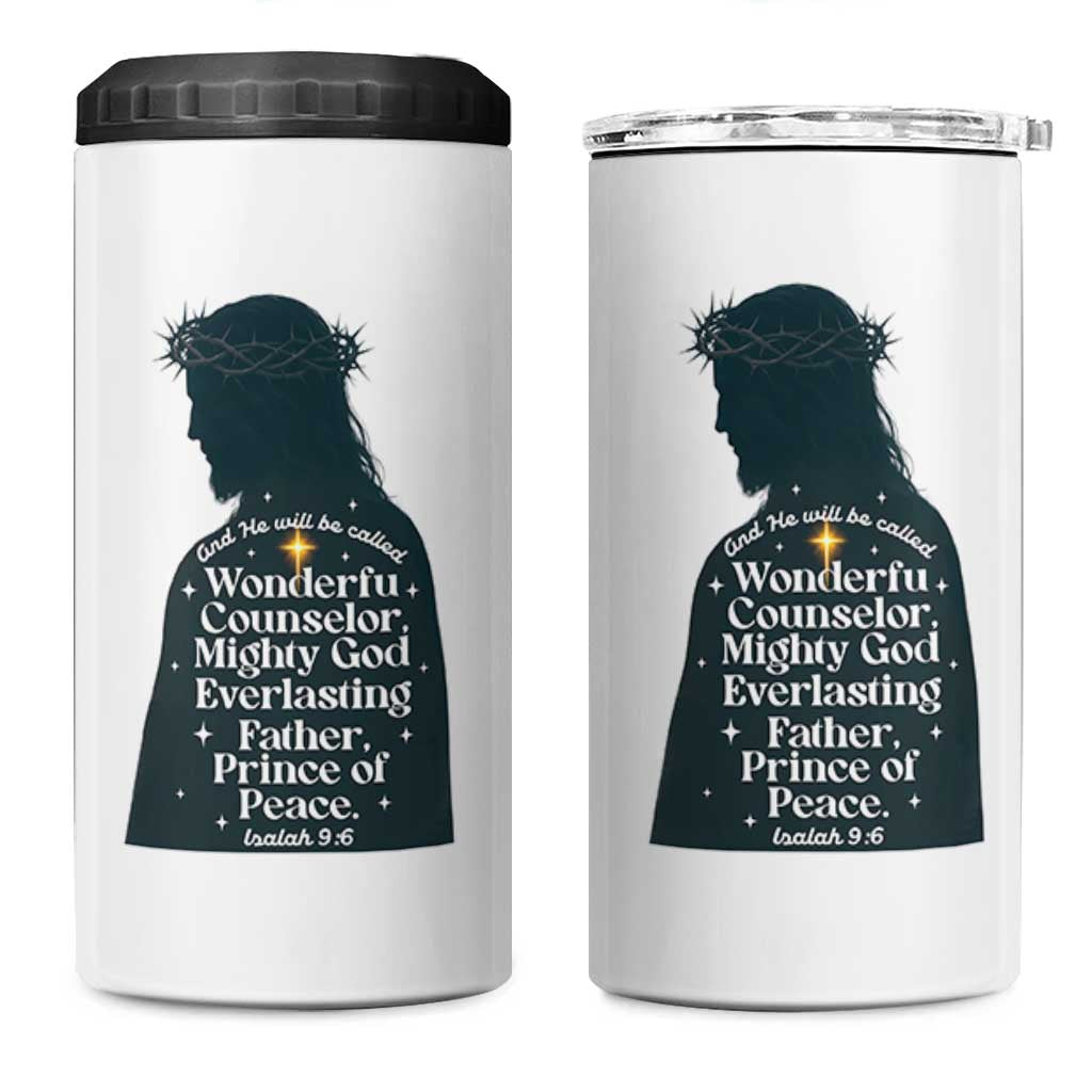 Christian Jesus 4 in 1 Can Cooler Tumbler Cross Bible Verse Inspirational Isalah 9:6 - Wonder Print Shop