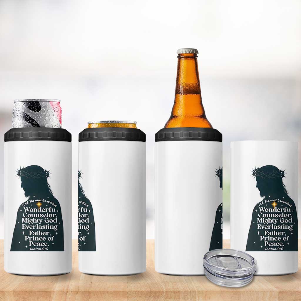 Christian Jesus 4 in 1 Can Cooler Tumbler Cross Bible Verse Inspirational Isalah 9:6 - Wonder Print Shop