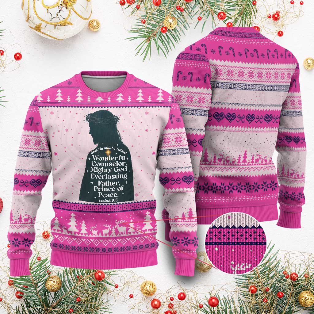 Christian Jesus Ugly Christmas Sweater Cross Bible Verse Inspirational Isalah 9:6 - Wonder Print Shop