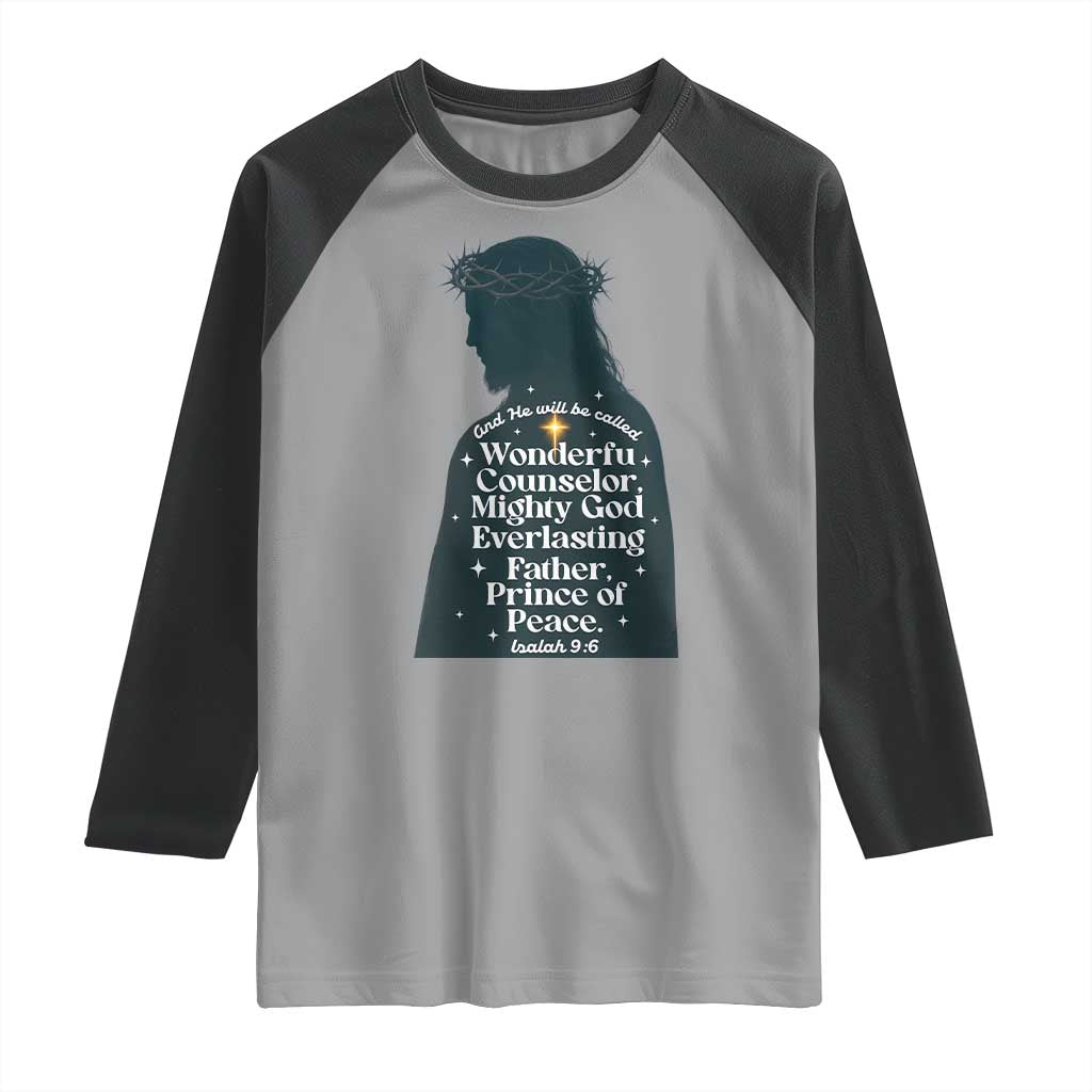 Christian Jesus Raglan Shirt Cross Bible Verse Inspirational Isalah 9:6 - Wonder Print Shop