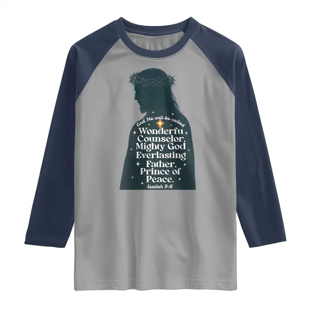 Christian Jesus Raglan Shirt Cross Bible Verse Inspirational Isalah 9:6 - Wonder Print Shop